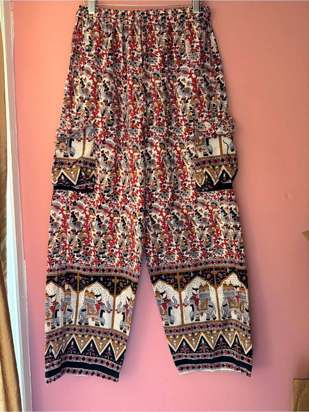 Boho Wide Leg Printed Pants - Red Multicolor